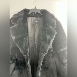 Express Women Coat Medium Faux Fur Black Knee length